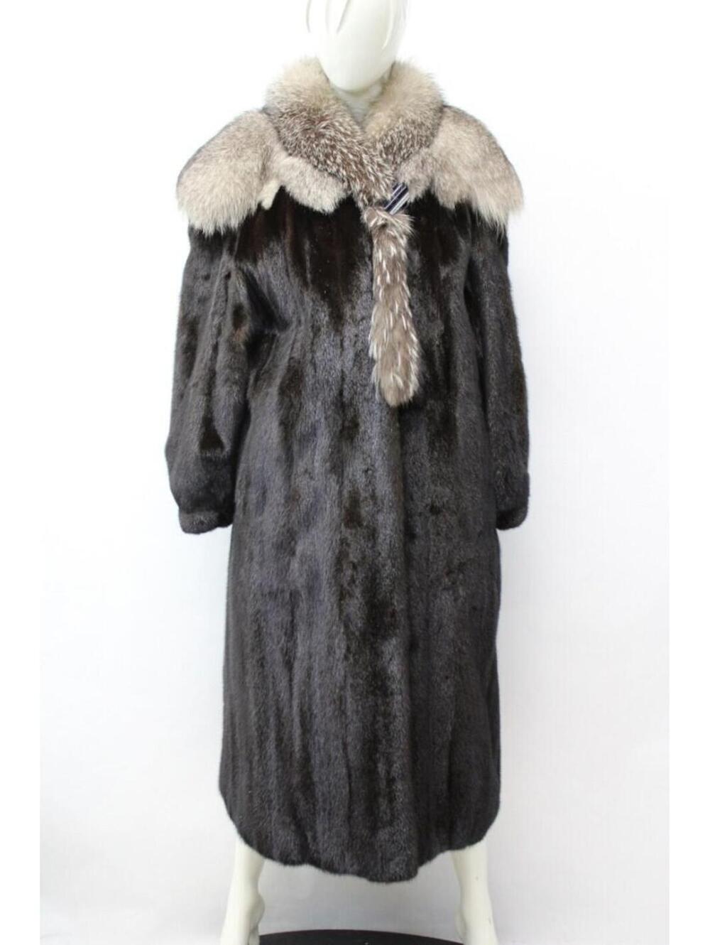 Excellent Canadian Dark Ranch Mink & Fox Fur Coat Jacket Women Woman Size 6-8